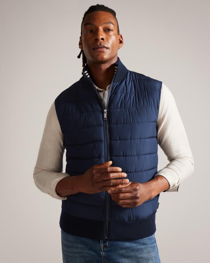 Gilet Ted Baker Funnel Neck Gilet With Knitted Back Bleu Marine Homme | VNK-39442031